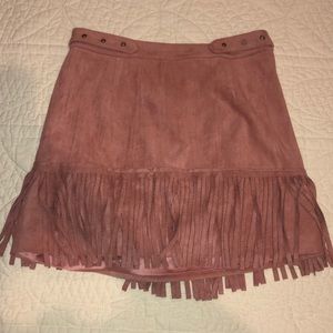 Kittenish Pink Fringe Mini Skirt